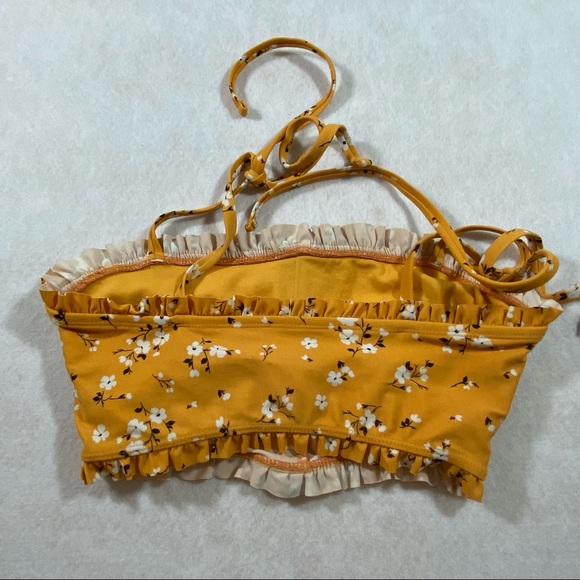 Xhiliration Cropped Top Swim Top Mustard Small floral Print Ruffled biki… - Picture 5 of 11